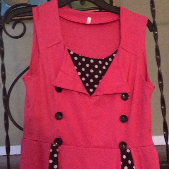 Bright pink retro-style pinup dress w/polka dots! - Picture 2 of 3
